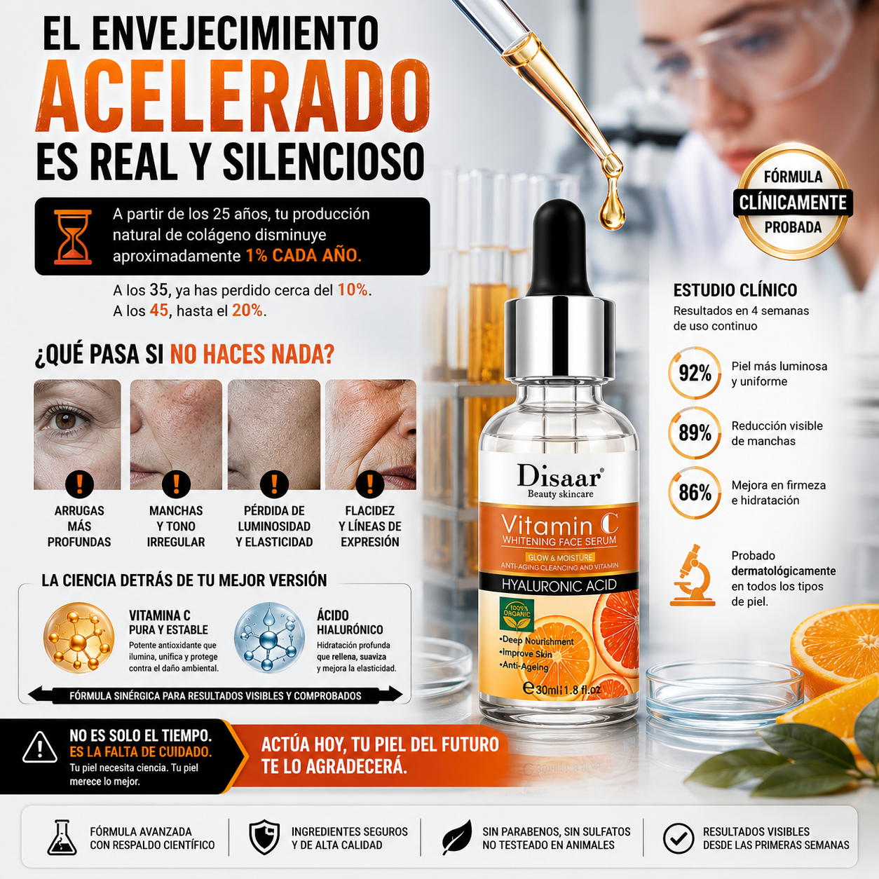 HydraBright™ – Sérum Facial Vitamina C + Ácido Hialurónico