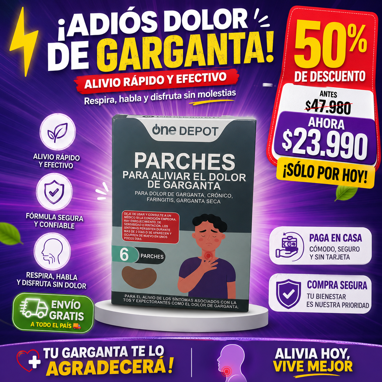 GargaCalm™ – Parches para Dolor de Garganta Crónico y Faringitis | 6 unidades