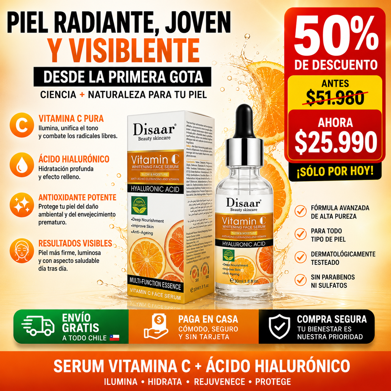 HydraBright™ – Sérum Facial Vitamina C + Ácido Hialurónico