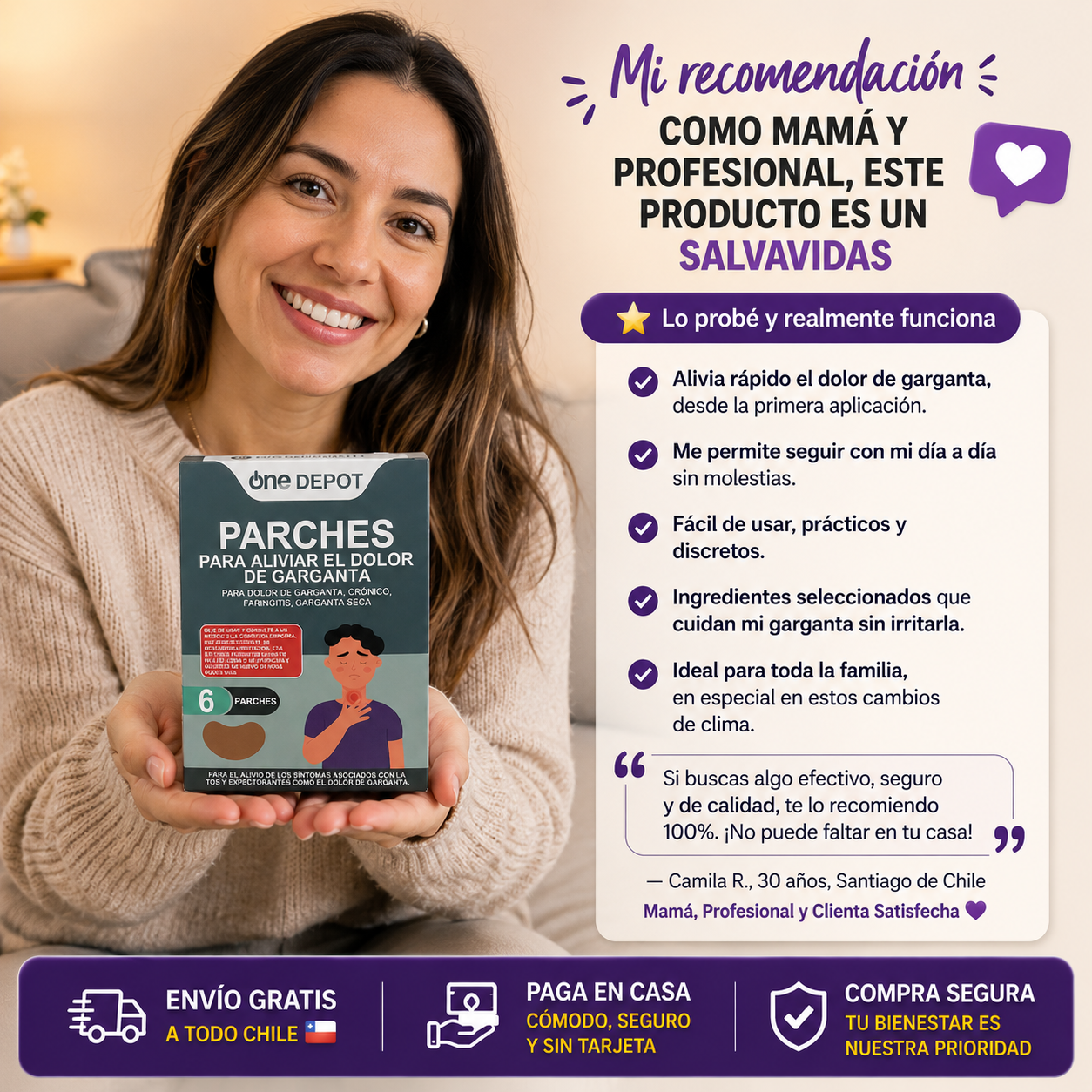 GargaCalm™ – Parches para Dolor de Garganta Crónico y Faringitis | 6 unidades